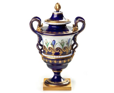  A Royal Worcester Two-Handled Pedestal Vase And Cover, 20th Century the urn shaped body painted with a band of snowdrops and