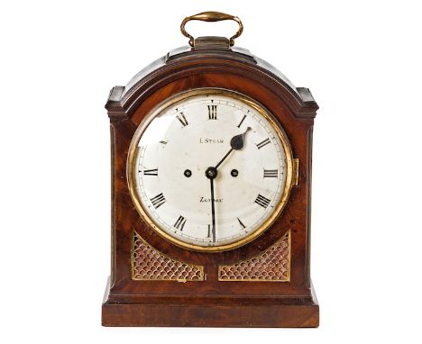  An English Mahogany Bracket Clock, 19th Century the 21cm convex enamelled dial marked I. Stear, London, Roman numerals, heav