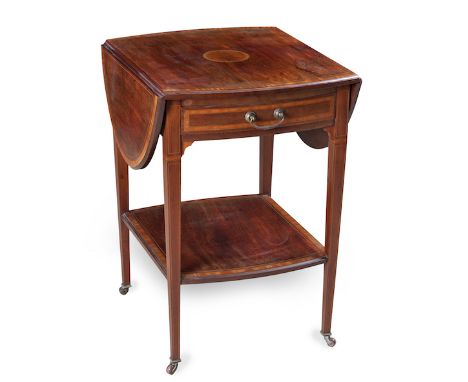  An Edwardian Satinwood Drop-leaf Table, Late 19th Century the top inlaid with a central floral medallion, the sides with str