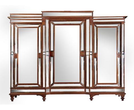  An Art Deco Oak And Mirrored Breakfront Wardrobe, Circa 1920 straight top above a mirrored frame, large central door flanked