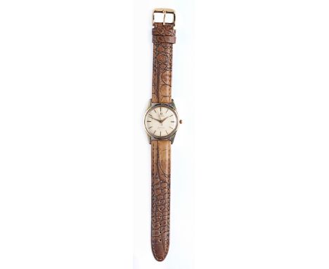  An Omega Seamaster Gold-Capped Wristwatch automatic, the goldcircular dial with gilt baton numerals, light brown leather str