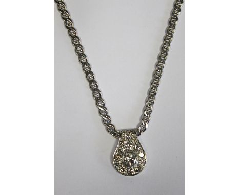  A Diamond Pendant Necklace the shaped circular pendant centred with a round brilliant-cut diamond weighing approximately 1.2