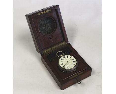  A Silver Chronometer In Fitted Brass-Mounted Mahogany Three-Tier Box, James Moore French, Royal Exchange London the chronome