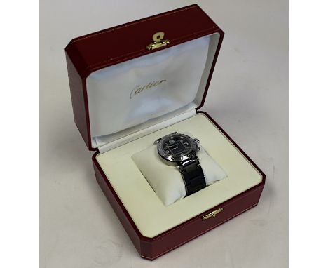  A Pasha De Cartier Stainless Steel Wristwatch ref. 2790, automatic, the circular black dial with luminous hands and numerals