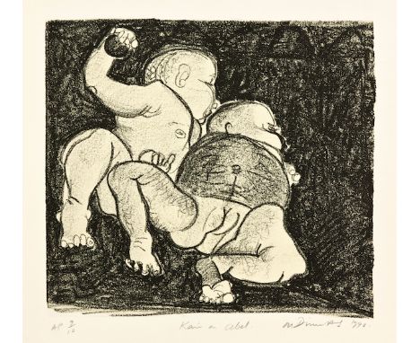Marlene Dumas (South African 1953 -) Kane And Abel lithograph printed in black and yellow, signed, dated 1990, inscribed "AP"