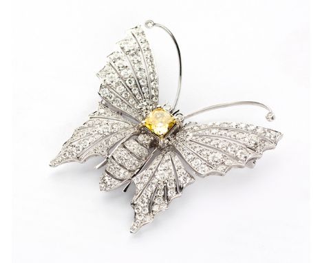  A Diamond ‘Butterfly’Brooch the head claw-set with a modified cushion-cut diamond weighing 1.11ct, the body and pierced wing