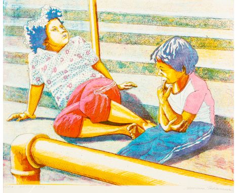 Alexander Cecil Podlashuc (South African 1930 - 2009) The Conversation lithograph printed in colours, signed and inscribed "A