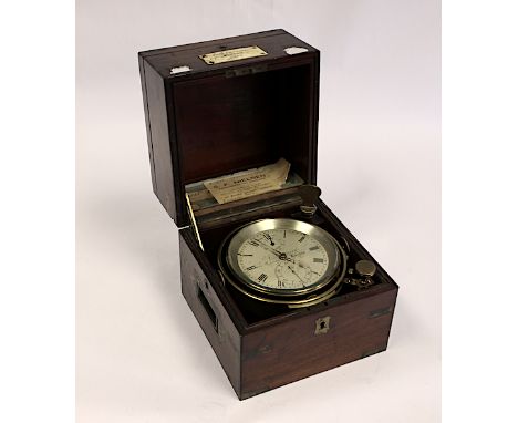  An English Brass-Mounted Mahogany Marine Chronometer, A. Johannsen & Co, 20th Century  the case with brass-bound bowl and gi