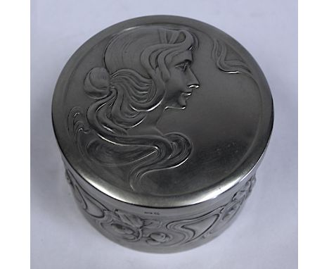  An Art Nouveau Electroplate Trinket Box, WMF, Germany the circular body chased with fruiting vines and scrolling foliage, th