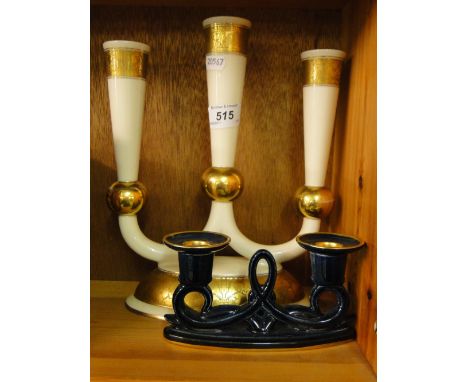A Rosenthal 3 branch candelabrum and a Carltonware 2 branch candlestick.