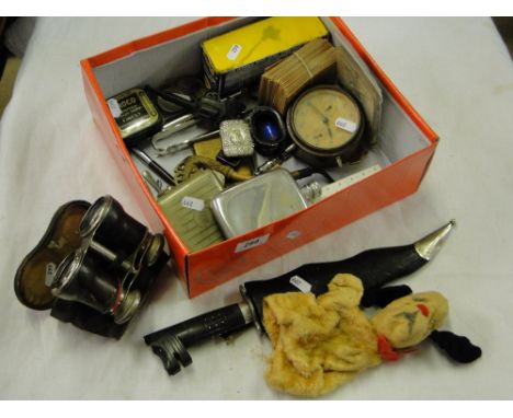 A Kukri knife, binoculars, Dinky Toy Galactic War Chariot, glove puppet, etc.