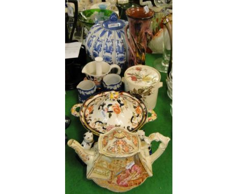 Chinese jar and cover, Torquay vase, a Victorian teapot and a Mason's vegetable tureen, etc.