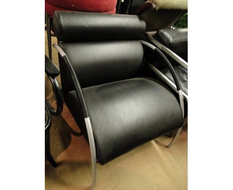 Cor Zyklus post modern lounge chair designed by Peter Mely, Germany, in black leather with makers label Cor to the back 