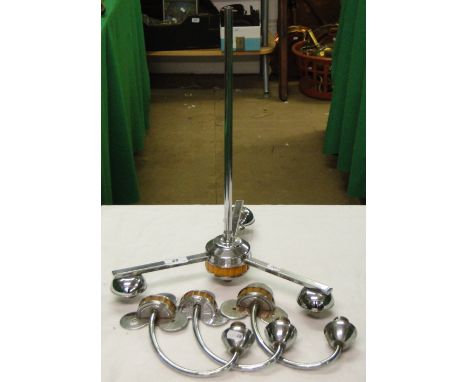 An Art Deco chrome hanging light fitting and 3 wall lights.