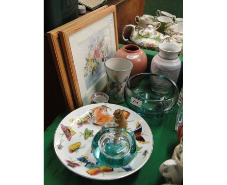 A Poole Pottery vase, pair of pictures, Art glass bowls and fish, etc.