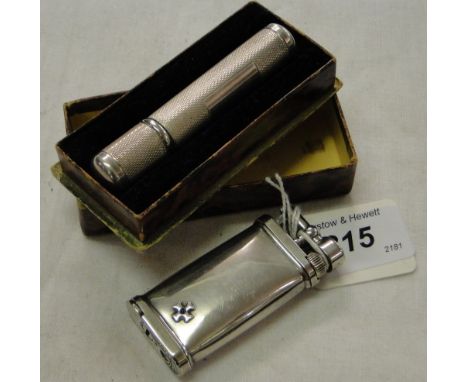 A Vintage Japanese silver mounted pocket lighter and an engine turned silver pocket lighter, (2).