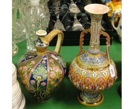 A Zsolnay 2-handled vase and a Fischer Budapest jug, both a/f.