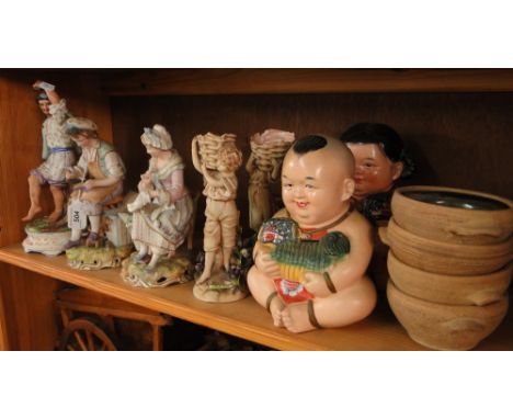 Continental figures, Oriental children figures, Cardew Pottery bowls and Leach Studio Pottery bowls.