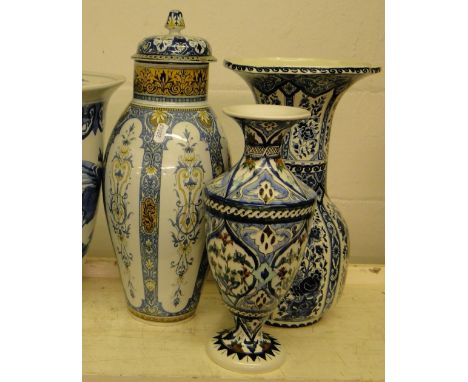 A Delft vase, a Greek vase and a Sarreguimines jar and cover, (3).