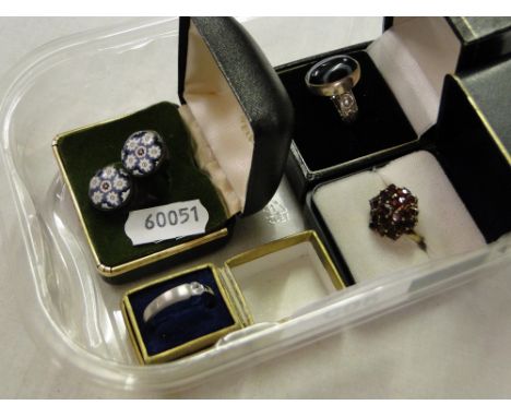 An unusual silver and double Caithness set ring and 3 other stone set rings