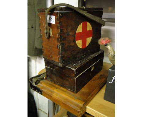 A First Aid box, another box and a guillotine.