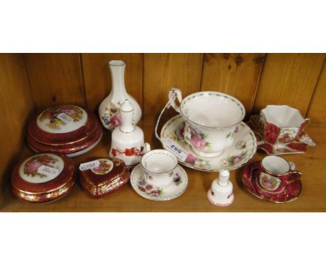 Limoges trinket boxes, Royal Albert "Cosmos" pattern cup and saucer, etc.