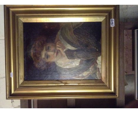 Victorian oil on canvas, portrait of a young lady, gilt framed