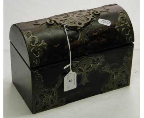 A Coromandel wood domed top caddy with brass decoration.