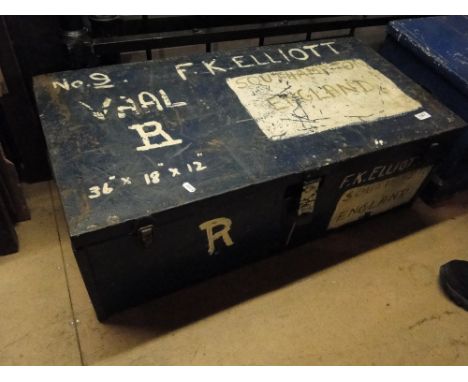 Vintage painted metal trunk