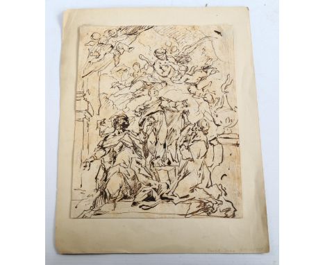 Old Master style pen and ink on laid paper, Classical composition, unsigned, sheet size 24.5cm x 20cm, unframedLight foxing a