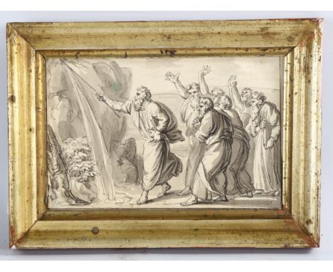 18th century Italian School, Old Master study, Moses striking water from a rock, 10cm x 15cm, framedGood condition 