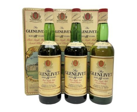 Three Glenlivet 12 year old, single malt Scotch whisky, 700ml 70% vol, each in original Classic Golf Clubs of Scotland presen