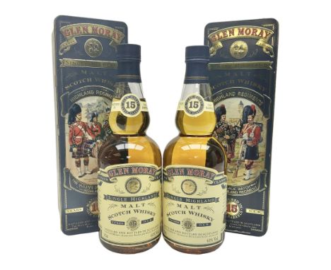 Two Glen Moray 15 year old Single Highland Malt Scotch Whisky, 70cl 43%, each in original Highland Regiments presentation tin