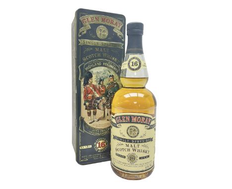 Glen Moray 16 year old Single Highland Malt Scotch Whisky, 70cl 43%, in original Highland Regiments presentation tin 