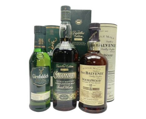 Balvenie 12 year old Doublewood single malt Scotch whisky, 70cl 40% vol, Cragganmore, The Distillers Edition double matured S