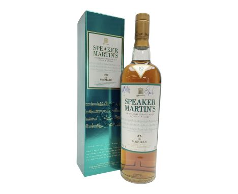 Macallan, 10 years old, Speaker Martins single highland malt whisky, 700ml, 40% vol, signed by the late Speaker Martin , in b