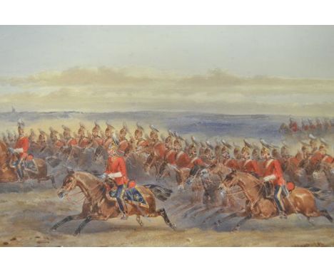 Orlando Norie (1832-1901) - The Charge of the Light Brigade - 31x50cm watercolour, signed lower right, mounted framed and gla