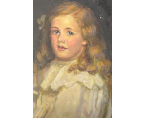 Early 20th century school - head and shoulders portrait of young girl with blue eyes - 40x30cm oil on board, unsigned, in ges