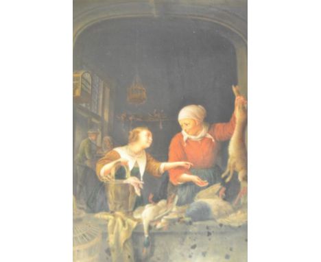 After Gerrit Dou (1613-1675) - The Poulterer's Shop- a KPM, Berlin porcelain plaque, 26x19cm, probably copied by Franz Xaver 