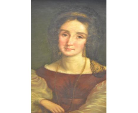 Early 19th century school - head and shoulders portrait of lady with ringlets - 75x62cm oil on canvas, canvas stamped to back