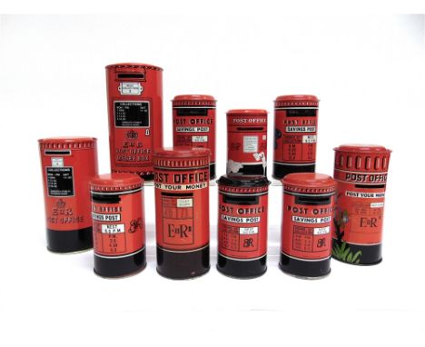 TEN TINPLATE MODEL POST BOXES  by Chad Valley, Combex and others.