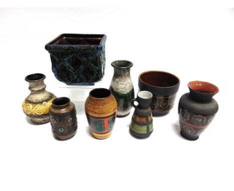 A GROUP OF NINE GERMAN ART POTTERY ITEMS  including two Dümler and Breiden items in matching patterns numbered 150-20 and 715