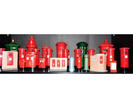 TWENTY-SIX CAST METAL, CERAMIC & OTHER MODEL POST BOXES  (one shelf).