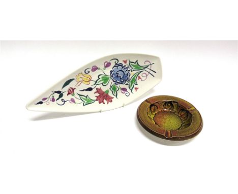 A POOLE POTTERY SPEAR SHAPED DISH  shape 82, decorated in the BN pattern, 43cm long; together with a Poole pottery Aegean ash