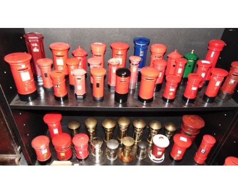 APPROXIMATELY FORTY-SEVEN CERAMIC, CAST BRASS & OTHER MODEL POST BOXES  (two shelves).