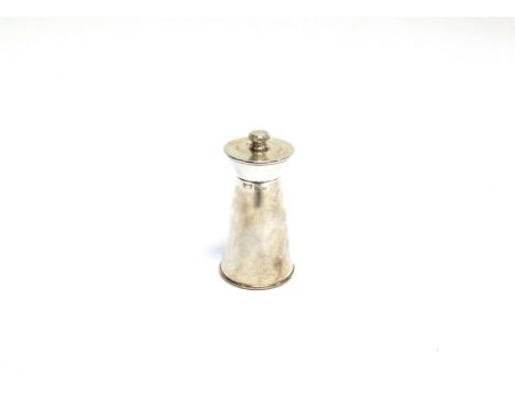 A SILVER PEPPER MILL by Mappin & Webb, Birmingham 1969, of churn shape, 10cm high