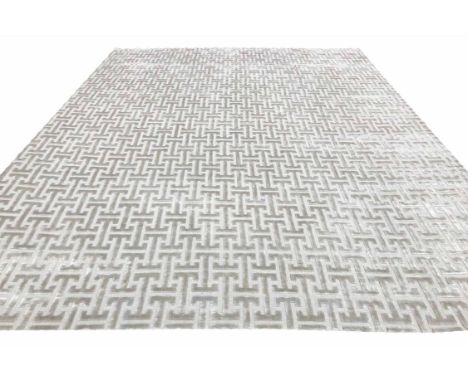 CONTEMPORARY ART DECO DESIGN SILK CARPET, 400cm x 300cm, geometric silver field.