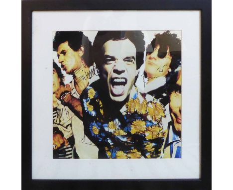 ROLLING STONES, fully signed steel wheels inner sleeve, 30cm x 30cm, framed and glazed.