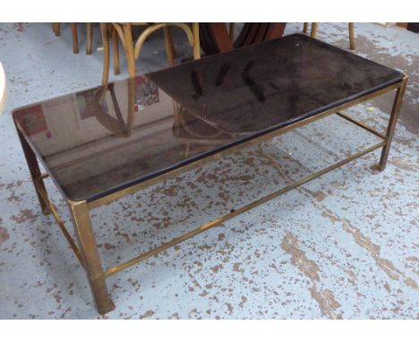 ATTRIBUTED TO JACQUES QUINET LOW TABLE, vintage 1950's French bass and smoked glass, 40cm x 121cm x 56cm.