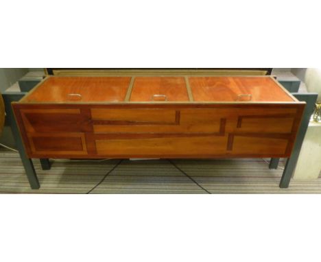SIDEBOARD, vintage 1970's Italian, later painted detail, three top opening compartments, 198cm x 47cm x 80cm. (slight faults)